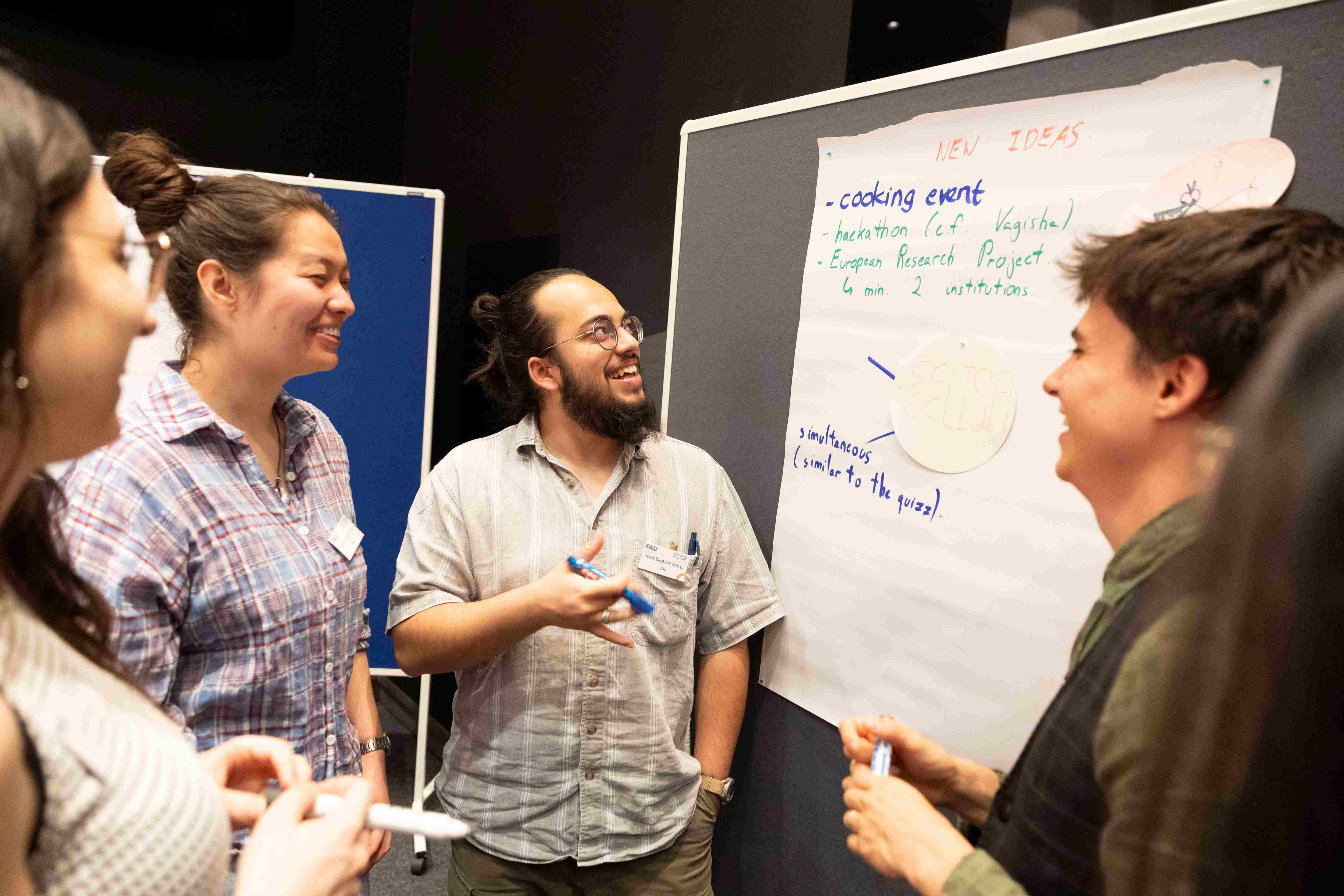 Four student council representatives around a poster paper brainstorming event ideas