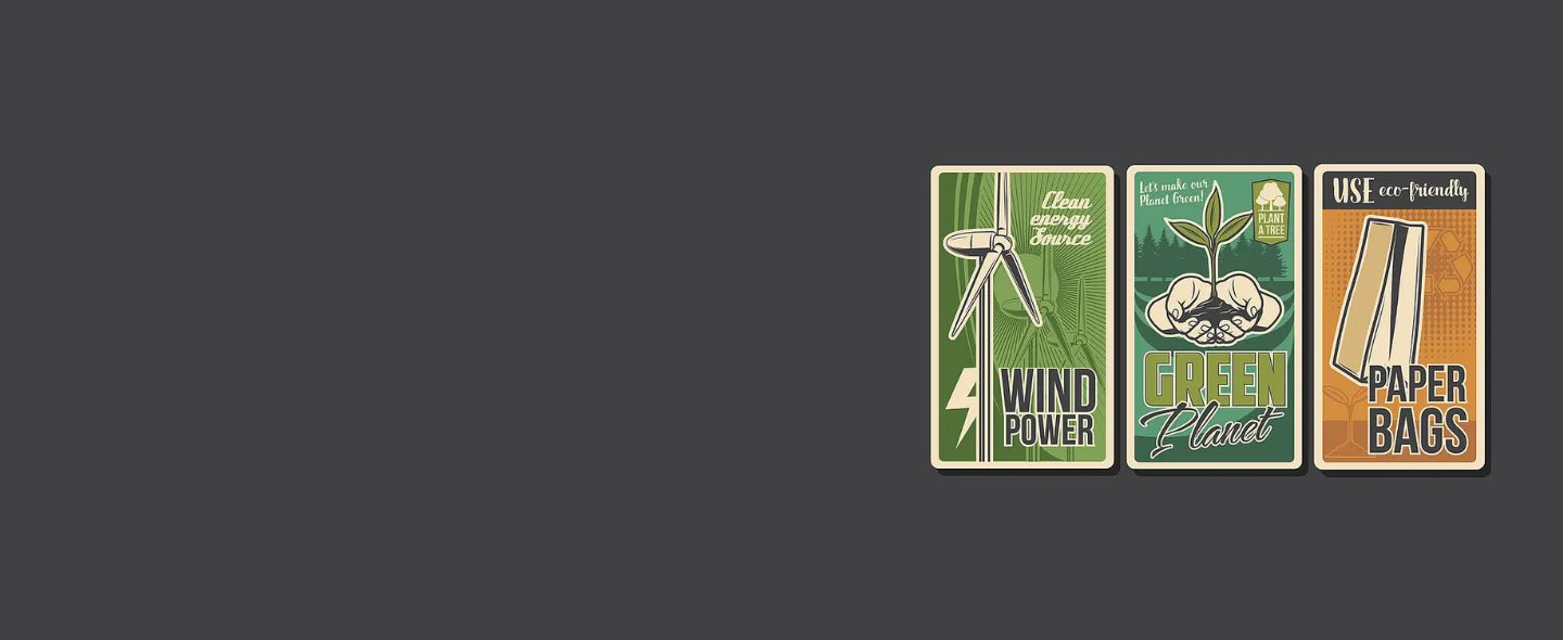 Illustrations des transitions énergétiques (éolienne - papier écofriendly etc) 