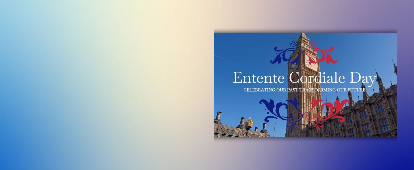 "Entente cordiale day" sur dégradé de bleu, violet et jaune