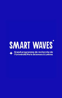 Logo blanc Smart Waves sur un fond bleu 