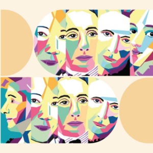 Visuel décoratif de l'évènement avec une mise en avant de portrait de femmes