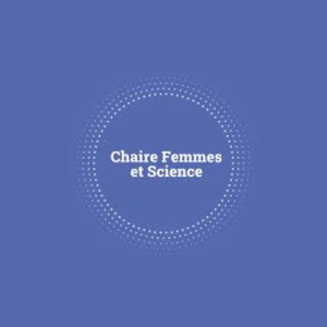 Fond bleu avec "chaire femmes et science"