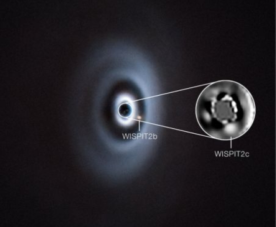 Images VLT de deux planètes en formation autour de la jeune étoile WISPIT 2. 